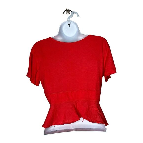 We The Free Top Womens XS Red Boho Ruffle Front Tie Cotton Crop - Picture 2 of 13
